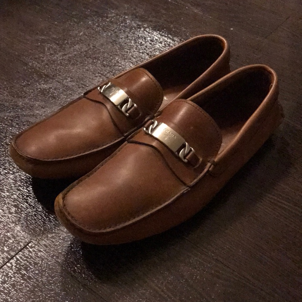 Prada Men’s Brown Leather Driving Loafers size 12